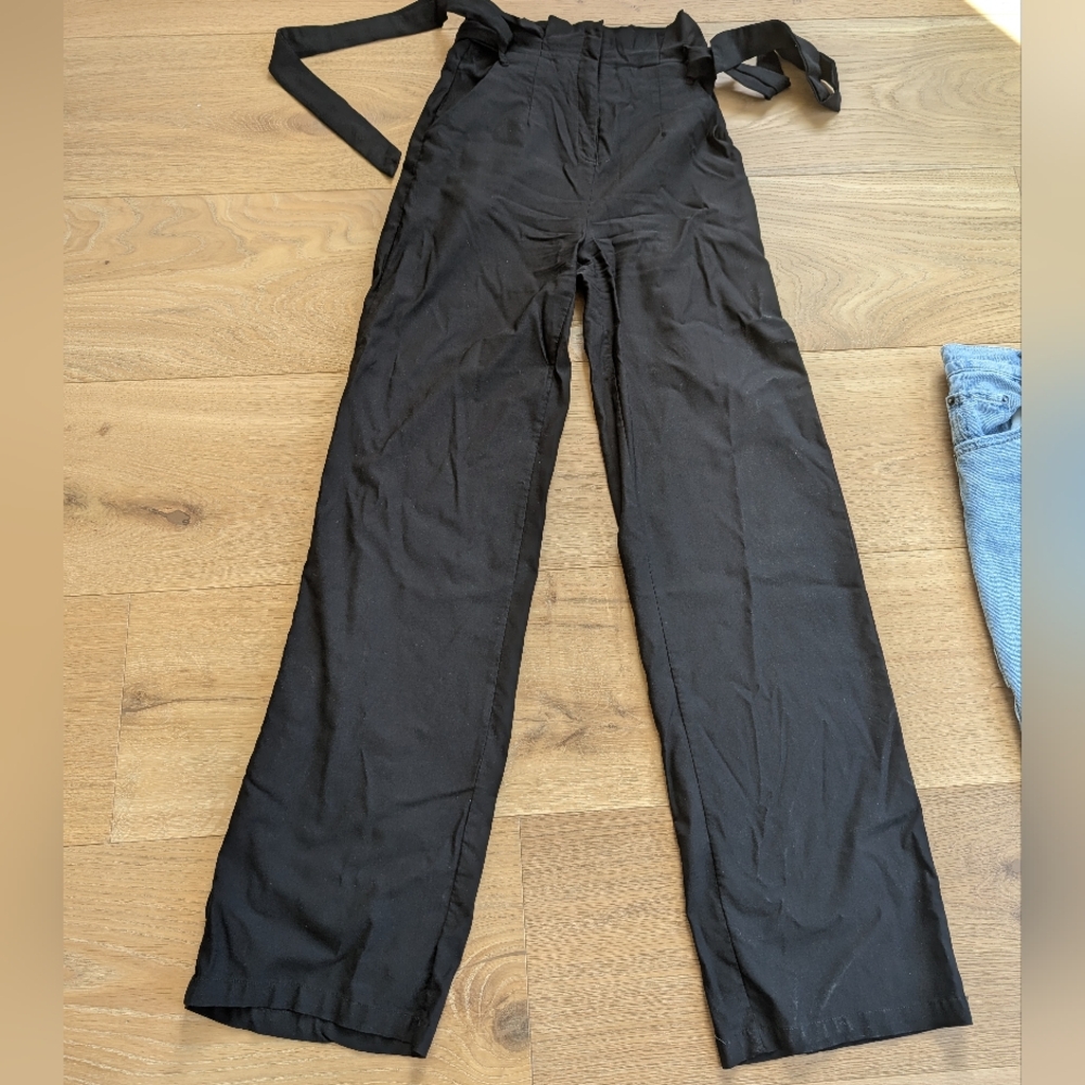 Black Wide Leg Pants with Adjustable Straps